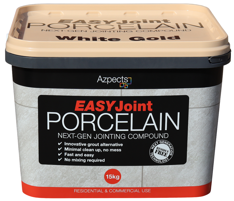 Container of Azpects EASYJoint Porcelain jointing compound with branding and product details.