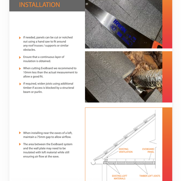 EvoBoard loft storage panel cutting, fitting and ventilation instructions