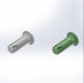 Two plastic parts, one grey and one green, on a white background