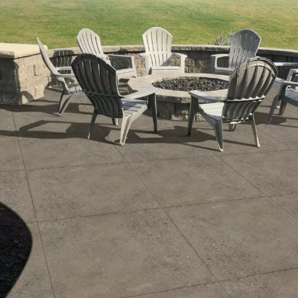 Strata Stones Imperial Grey installed to patio with chairs