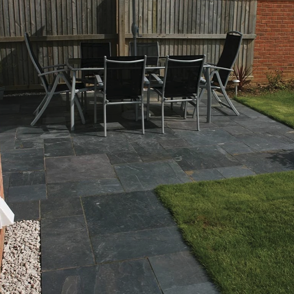 Strata Stones Salerno Olive Black Slate installed to a patio