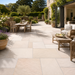 Complete Indian Sandstone Patio Pack Mint Fossil 19.5m2 installed in a bright English garden patio