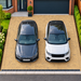 Buff block paved two-car driveway laid in a 90-degree herringbone pattern