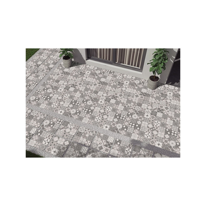 Decor Pozzolana Romeo patterned vitrified porcelain paving installed on a patio