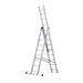 Drabest PRO 3-section extension ladder showing stabiliser and rung detail