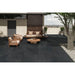 Lake Anthracite porcelain paving installed on a modern outdoor seating terrace