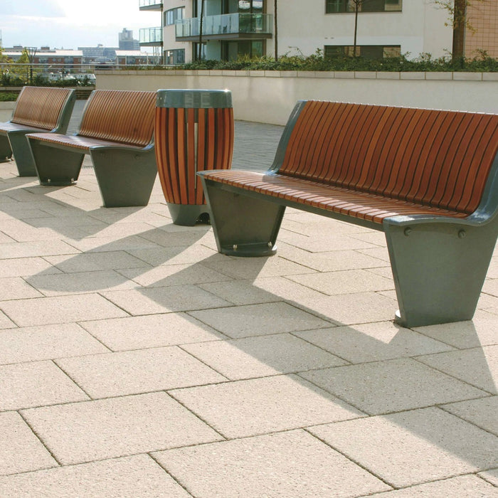 Marshalls Charnwood paving used in a landscaped seating and public realm area