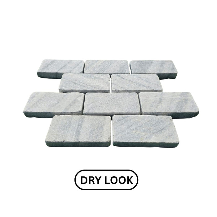 Ash Grey Marble tumbled paving blocks with natural grey variation