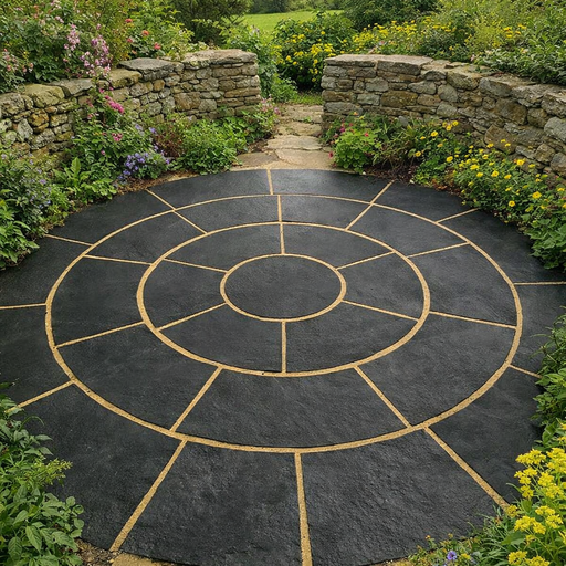 Paveworld Black Limestone 3.30m natural stone circle paving feature
