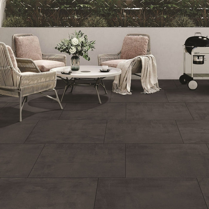 Paveworld Cemento Nero genuine manufacturer product image showing the exact vitrified porcelain paving