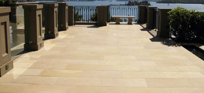 Paveworld Chivas Golden Sand paving installed terrace