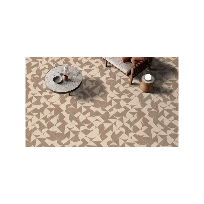 Paveworld Decor Cosmic cream geometric porcelain paving installed on a patio
