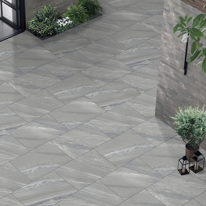 Paveworld Lake Crossover Grey genuine manufacturer product image showing the exact vitrified porcelain paving