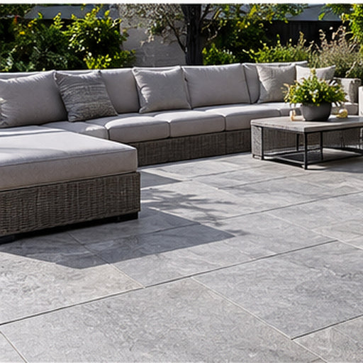 Paveworld Lake Grigio vitrified porcelain paving 900 x 600mm installed patio