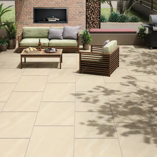 Paveworld Lake Ivory genuine manufacturer product image showing the exact vitrified porcelain paving