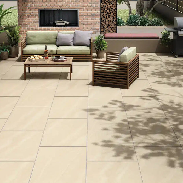 Paveworld Lake Ivory genuine manufacturer product image showing the exact vitrified porcelain paving