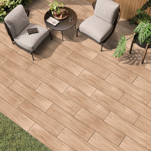 Lake Oakwood Brown 1200 x 295mm vitrified porcelain plank paving