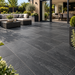 Paveworld Lake Quartz Black vitrified porcelain paving 900 x 600mm installed patio