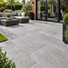 Paveworld Lake Quartz Grey vitrified porcelain paving 900 x 600mm installed patio