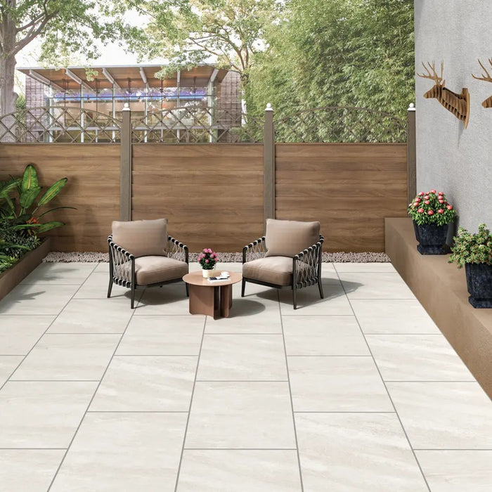 Paveworld Lake Quartz White genuine manufacturer product image showing the exact vitrified porcelain paving
