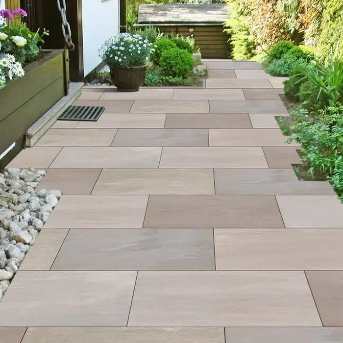 Paveworld Lake Raj Blend manufacturer image showing installed porcelain paving
