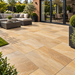 Paveworld Lake Rippon Buff vitrified porcelain paving 900 x 600mm installed patio