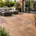 Paveworld Lake Rustic Copper vitrified porcelain paving 900 x 600mm installed patio