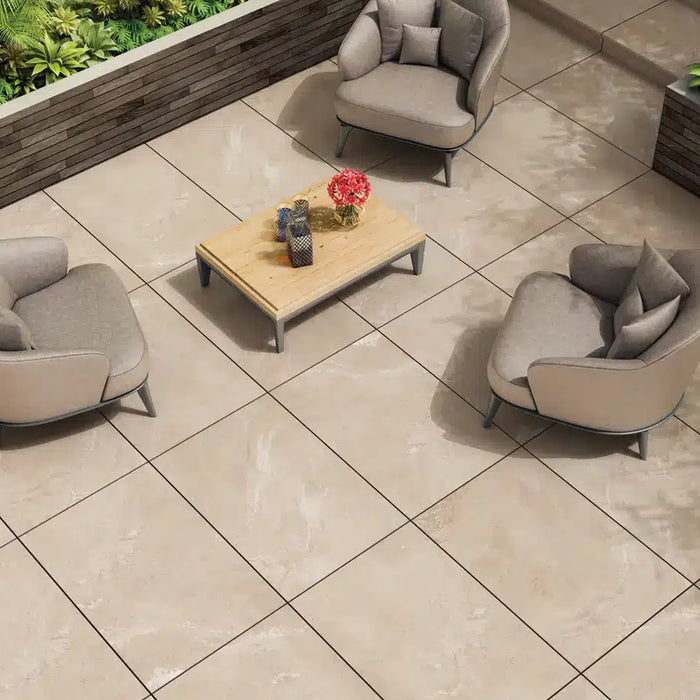 Paveworld Lake Sand manufacturer image showing the porcelain paving installed