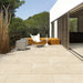 Paveworld Lake Sand manufacturer image showing installed porcelain paving patio