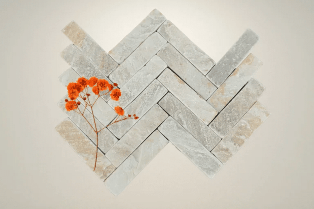 Paveworld Mint Fossil 200 x 50mm sandstone herringbone paving cobbles