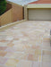 Paveworld Modak Rose sandstone paving showing pink and golden buff variation
