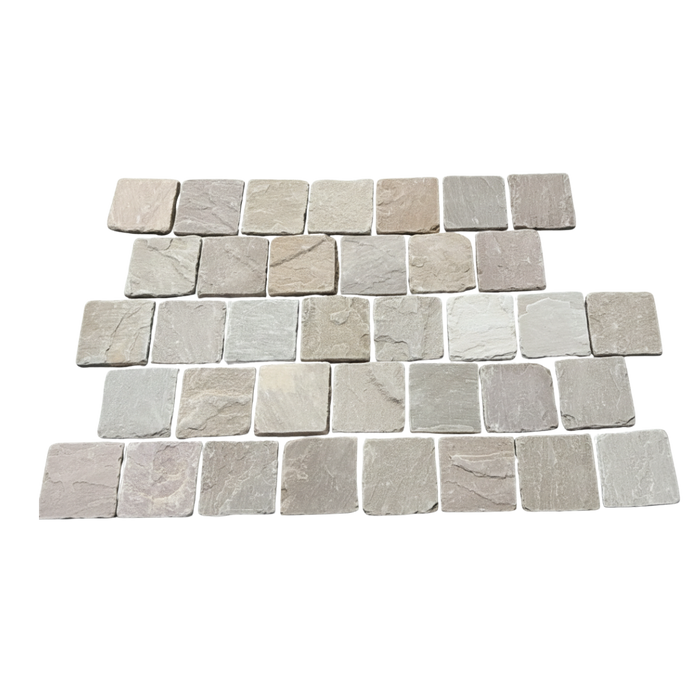 Paveworld Raj Green 150 x 150mm tumbled sandstone cobbles setts