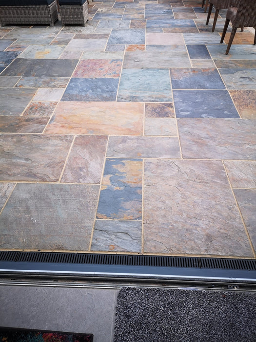 Paveworld Rustic Gold Slate patio showing riven textured surface