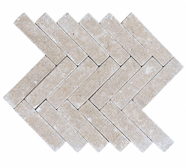 Paveworld Sinai Pearl 200 x 50mm limestone herringbone paving cobbles