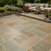 Raj Green Indian sandstone patio with natural green grey and buff paving tones